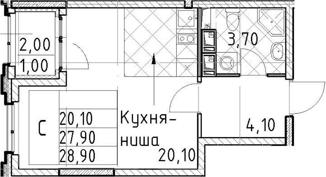 Квартира студия 28.9 м², 4/13 эт., ЖК «Тайм Сквер»
